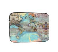 Sac pour ordinateur portable 10" - Motif carte du monde de dessin animé - Résistant aux chocs - Poche intérieure pour ordinateur portable - Pour le travail, les voyages, l'école, le bureau