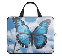 Sac pour ordinateur portable 12" ultra fin, léger et imperméable, en néoprène durable, avec dragonne, motif papillon bleu et nuages