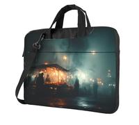 Sac pour ordinateur portable 13" avec motif unique de marché nocturne dans le brouillard, léger et facile à transporter pour les voyages d'affaires, le travail et les études