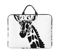 Sac pour ordinateur portable 14" Girafe noir et blanc avec doublure antichoc et design portable, adapté pour un usage professionnel et quotidien.