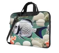 Sac pour ordinateur portable 15,6" avec motif unique de poissons tropicaux blancs légers et faciles à transporter pour les voyages d'affaires, le travail et les études