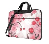 Sac pour ordinateur portable à imprimé floral cerise rose grande capacité sac bandoulière sacoche pour ordinateur portable, Noir/blanc, 14 inch