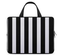 Sac pour ordinateur portable à rayures noires et blanches ultra fines, légères et imperméables de 12 pouces, matériau en néoprène durable, sac de protection portable avec dragonne