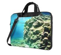 Sac pour ordinateur portable avec impression paysage sous-marin tranquille grande capacité Sac à bandoulière Sacoche pour ordinateur portable, Noir/blanc, 14 inch