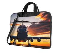 Sac pour ordinateur portable avec imprimé avion au coucher du soleil, élégant et protecteur, léger et polyvalent pour le travail et les voyages, Noir , 14 inch