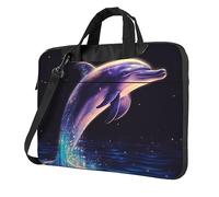 Sac pour ordinateur portable avec imprimé dauphin à paillettes - Grande capacité - Sacoche à bandoulière pour ordinateur portable, Noir/blanc, 15.6 inch