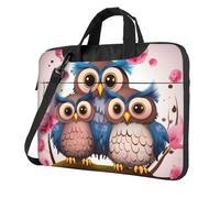 Sac pour ordinateur portable avec imprimé hiboux mignons - Grande capacité - Sacoche à bandoulière pour ordinateur portable, Noir/blanc, 15.6 inch
