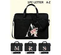 Sac pour ordinateur portable avec imprimé lettres A-Z, avec bandoulière, organisateur de câbles intégré, housse portable pour ordinateur portable adapté aux tailles 13-13,6", 14-15", 15,6-16", convien