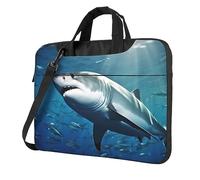 Sac pour ordinateur portable avec imprimé poisson sous l'eau Grande capacité Sac à bandoulière Sacoche pour ordinateur portable, Noir/blanc, 15.6 inch