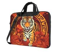 Sac pour ordinateur portable avec imprimé Prospérité dans l'année du tigre Grande capacité Sac à bandoulière Sacoche pour ordinateur portable, Noir/blanc, 15.6 inch