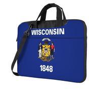 Sac pour ordinateur portable avec motif drapeau de l'État du Wisconsin, léger et facile à transporter pour les voyages d'affaires, le travail et les études, Noir/blanc, 14 inch