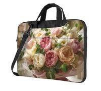 Sac pour ordinateur portable avec motif unique de bouquet rouge et blanc léger et facile à transporter pour les voyages d'affaires, le travail et les études, Noir/blanc, 15.6 inch