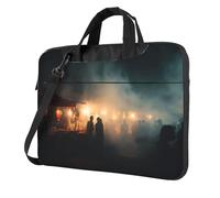 Sac pour ordinateur portable avec motif unique de marché nocturne animé, léger et facile à transporter pour les voyages d'affaires, le travail et les études, Noir/blanc, 13 inch