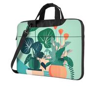 Sac pour ordinateur portable avec motif unique de plantes vertes en pot léger et facile à transporter pour les voyages d'affaires, le travail et les études, Noir/blanc, 13 inch