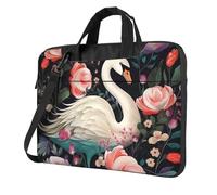 Sac pour ordinateur portable en verre coloré avec motif coucher de soleil, sac à bandoulière tendance pour ordinateur portable 13/14/15,6", Floral Swan, 15.6 inch