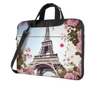Sac pour ordinateur portable en verre coloré avec motif coucher de soleil, sac à bandoulière tendance pour ordinateur portable 13/14/15,6", Paris Tour Eiffel Fleur, 14 inch