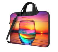 Sac pour ordinateur portable en verre coloré avec motif coucher de soleil, sac à bandoulière tendance pour ordinateur portable 13/14/15,6", Verre coloré coucher de soleil, 14 inch