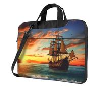 Sac pour ordinateur portable imprimé bateau pirate au coucher du soleil grande capacité sacs d'ordinateur bandoulière sacoche pour ordinateur portable, Noir/blanc, 13 inch