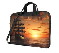 Sac pour ordinateur portable imprimé bateau sous le coucher de soleil Sac d'ordinateur grande capacité Sacs d'ordinateur Porte-documents Sacoche pour ordinateur portable, Noir/blanc, 13 inch