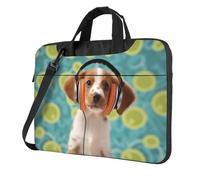 Sac pour ordinateur portable imprimé chiot avec écouteurs grande capacité Sac à bandoulière Sacoche pour ordinateur portable, Noir/blanc, 13 inch