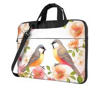 Sac pour ordinateur portable imprimé fleurs et oiseaux Grande capacité Sac à bandoulière Sacoche pour ordinateur portable, Noir/blanc, 15.6 inch