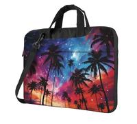 Sac pour ordinateur portable imprimé palmiers sous la lumière des étoiles Sac d'ordinateur grande capacité Sac à bandoulière Sacoche pour ordinateur portable, Noir/blanc, 14 inch
