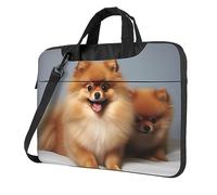 Sac pour ordinateur portable imprimé Poméranie mignon Grande capacité Sac à bandoulière Sacoche pour ordinateur portable, Noir/blanc, 14 inch