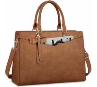 Sac pour ordinateur portable pour femme de 15,6 pouces, sac fourre-tout en polyuréthane pour affaires, bureau, travail, mallette imperméable, sac à main léger, Effacement marron vintage