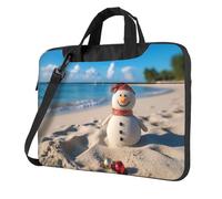 Sac pour ordinateur portable - Sac à bandoulière avec bandoulière - Motif bonhomme de neige sur la plage - Sable - 14"