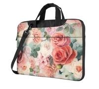 Sac pour ordinateur portable - Sac de transport pour ordinateur portable - Couleur pâle - Mélange de roses délavées - Sac à bandoulière avec bandoulière, Noir/blanc, 14 inch