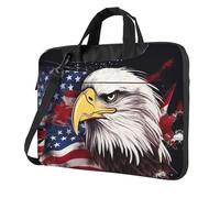 Sac pour ordinateur portable - Sac de transport pour ordinateur portable - Drapeau américain - Aigle à tête blanche - Sac à bandoulière avec bandoulière, Noir/blanc, 13 inch