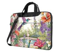 Sac pour ordinateur portable - Sac de transport pour ordinateur portable - Jardin avec oiseaux et fleurs - Sac à bandoulière avec bandoulière, Noir/blanc, 14 inch