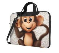 Sac pour ordinateur portable - Sac de transport pour ordinateur portable - Singe mignon - Sac à bandoulière avec bandoulière, Noir/blanc, 14 inch