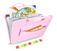 Sac pour Ravensburger Tiptoi Stylo et Livres Tiptoi, Pochette pour Tiptoi Coffret Complet, Housse pour Tiptoi Mon Premier Atlas, Porte-Documents Enfant pour l'école, Trieurs à Soufflets, Rose