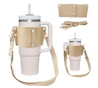 Sac pour Stanley Cup, Housse Cuir PU Pochette avec Porte-ID, Anneau en D et Bandoulière Réglable - Compatible avec Bouteilles de 9 à 12 cm de Diamètre, Accessoires pour Stanley Cup pour Marche