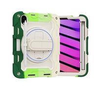 Sac pour tablette PC, étui Kids Case For iPad Mini 7 (A17 Pro) 2024/Mini 6 8.3",Multi-Angle Elastic Bracket+360° Adjustable Swivel Hand Strap Three-in-one Shatter-Resistant Shell(RAINBOW GREEN)