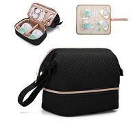 Sac pour tire-lait portable compatible avec les pompes Elvie et Medela Pump in Style, sac de transport double couche avec tapis imperméable et poches isolées pour les mamans qui travaillent, Noir