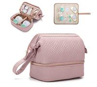 Sac pour tire-lait portable compatible avec les pompes Elvie et Medela Pump in Style, sac de transport double couche avec tapis imperméable et poches isolées pour les mamans qui travaillent, Rose