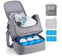 VEVOR Sac pour Tire-Lait S1/S2 Sac Isotherme Conservation Lait Maternel Portable avec Pain de Glace, Bandoulière, Tapis Imperméable, Étui Transport pour Stockage Biberons Lait, Travail, Voyages, Gris
