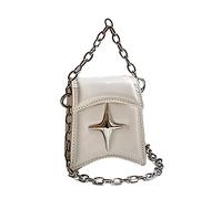 Sac PU Loisirs Casual Épaule Pour Fille Femme Chaîne Couleur Solide Sac à Main Tendance Star Embrayages Lady Purse Femme Accessoire De Mode, blanc, One Size