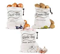 Sac Rangement Pomme de Terre Oignon Ail, Coton Sac Pomme de Terre Conservation Avec Fermeture à Glissière Latérale Sac a Pomme de Terre Conservation Sac Rangement Oignon Conservation 3pcs (26 * 35cm)