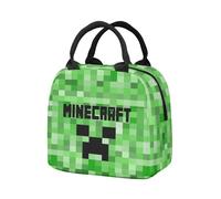 Sac Repas Isotherme Enfent Fourre-Tout Glacière à Déjeuner Réutilisable Lunch Bag Classique Motifs Minecraft 21 * 11.5 * 20cm Vert