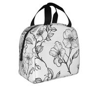 Sac Repas Isotherme Femme 6L Fleur Simple D'Accident Vasculaire Cérébral Noir Lunch Bag Imperméable Multi-Compartiments, Design Professionnel et Portable pour Bureau, Gym,Pique-nique