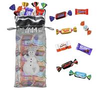 Sac résille de Noël gris, garni de 60 chocolats Kinder, Daim, Milka & Célébrations | Idéal pour déposer sous le sapin