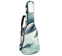 Sac rétro bleu pour guitare acoustique avec 2 poches, bandoulière réglable et crochet arrière, convient pour guitares électriques, basses et guitares classiques, Baleine géante bleue rétro,