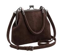 Sac rétro Kiss Lock, sac à main en daim à 3 voies, café | Daim café rétro, 3 styles de transport flexibles, sangle réglable, idéal pour les rendez-vous des femmes, le travail, les
