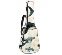 Sac rétro pour guitare acoustique avec 2 poches, bandoulière réglable et crochet arrière, convient pour guitares électriques, basses et guitares classiques, Baleine rétro animal marin, 42.9x16.9x4.7