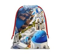 Sac réutilisable avec cordon de serrage imprimé île grecque avec vue sur la mer