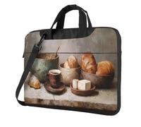Sac rustique pour ordinateur portable de 15,6 pouces pour ordinateur portable de table de cuisine, tasse à café, pain, housse rembourrée pour homme et femme