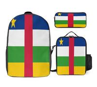 Sac Scolaire Enfant Ensemble trois pièces Afrique Centrale Drapeau National Sac À Dos Ordinateur Portable Sac Déjeuner Trousse Cadeau Pour Garçons Ados Léger Et Imperméable